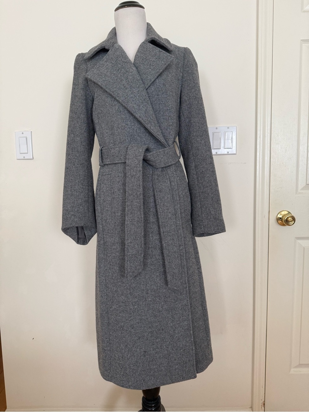 H&M Long Gray Wool-Blend Belted Coat